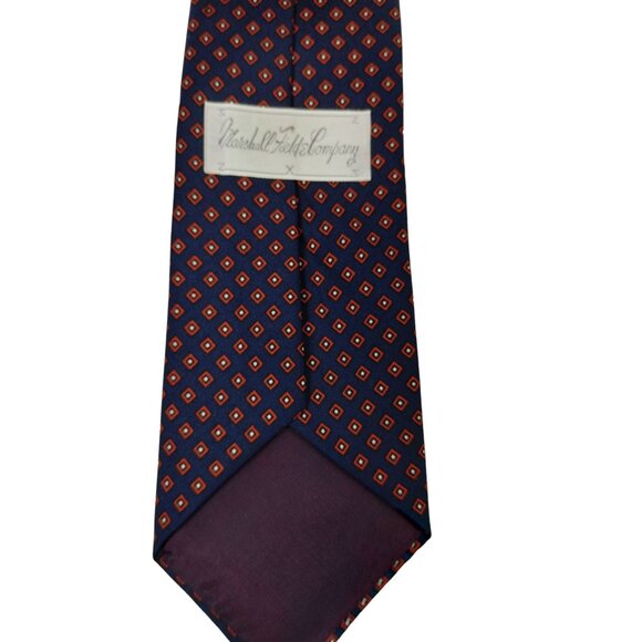 Marshall Fields Vintage Navy Blue Geometric Pattern Silk Tie - Picture 4 of 7